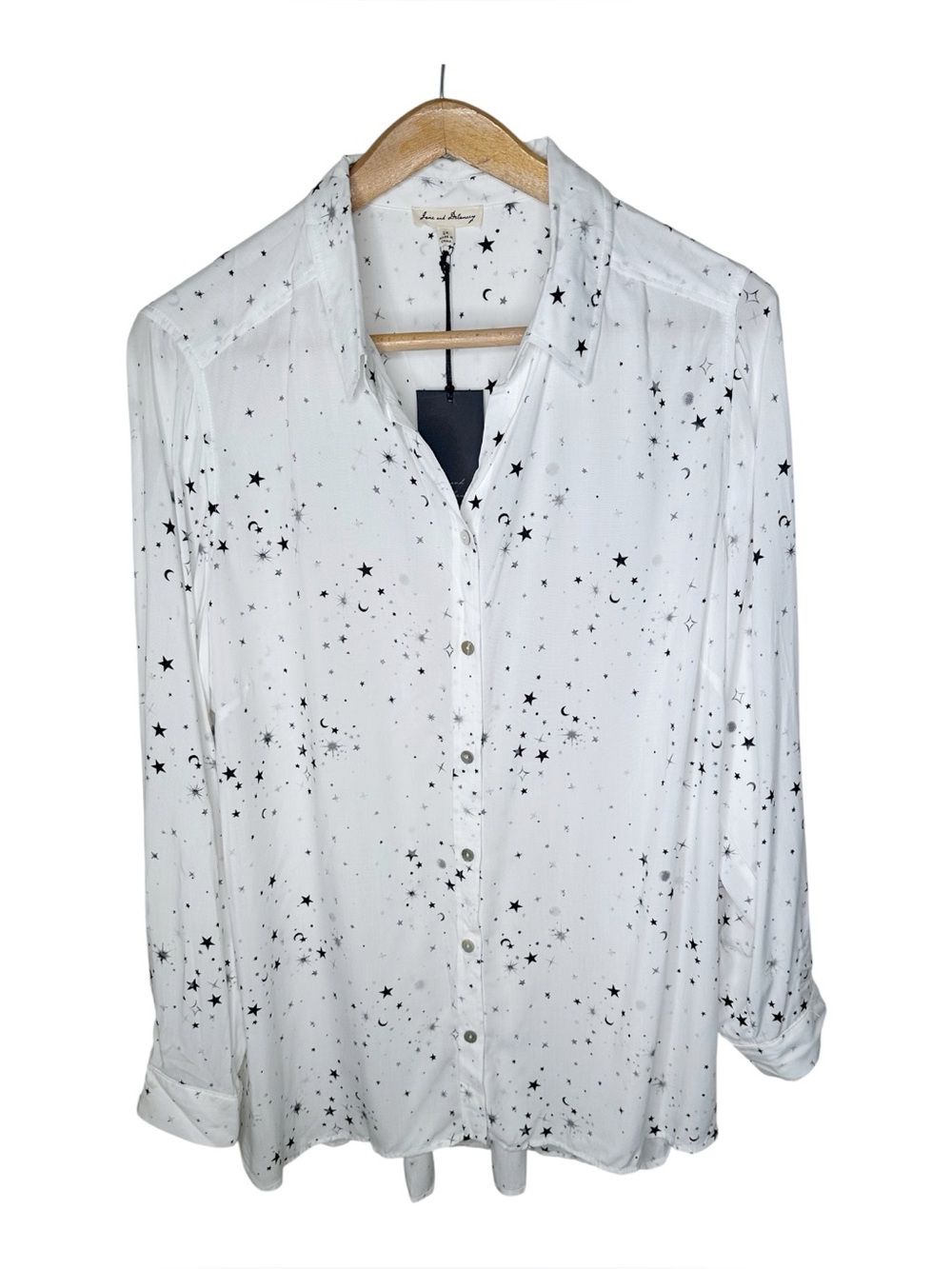 Jane & Delancey Size 2X Button Up Blouse Celestial Star Moon Roll Tab Sleeves